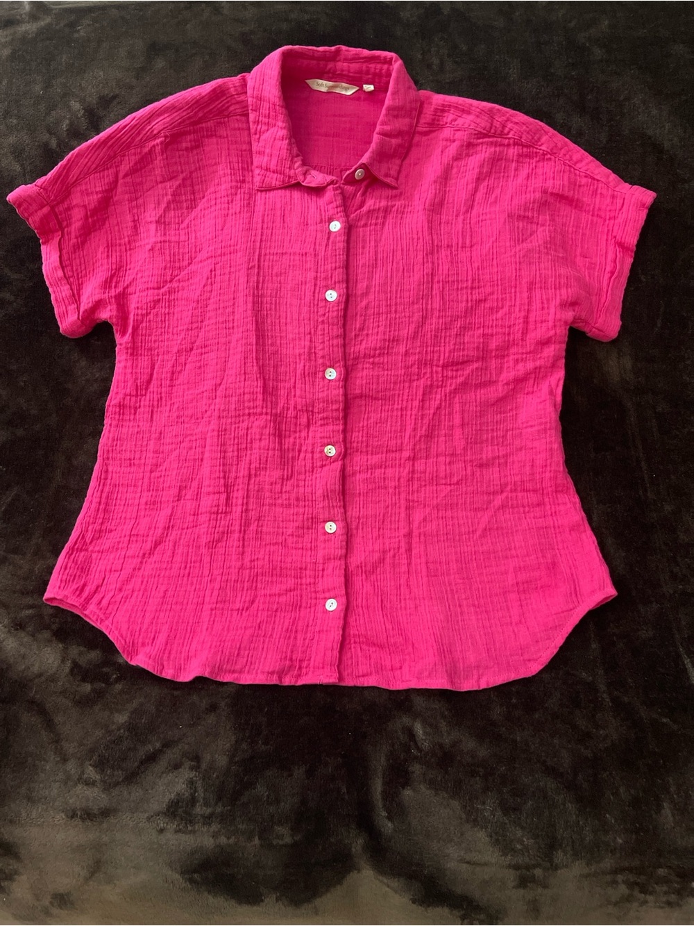 Soft Surroundings Hot Pink Gauze Button Down Shirt Short Sleeve Medium 188